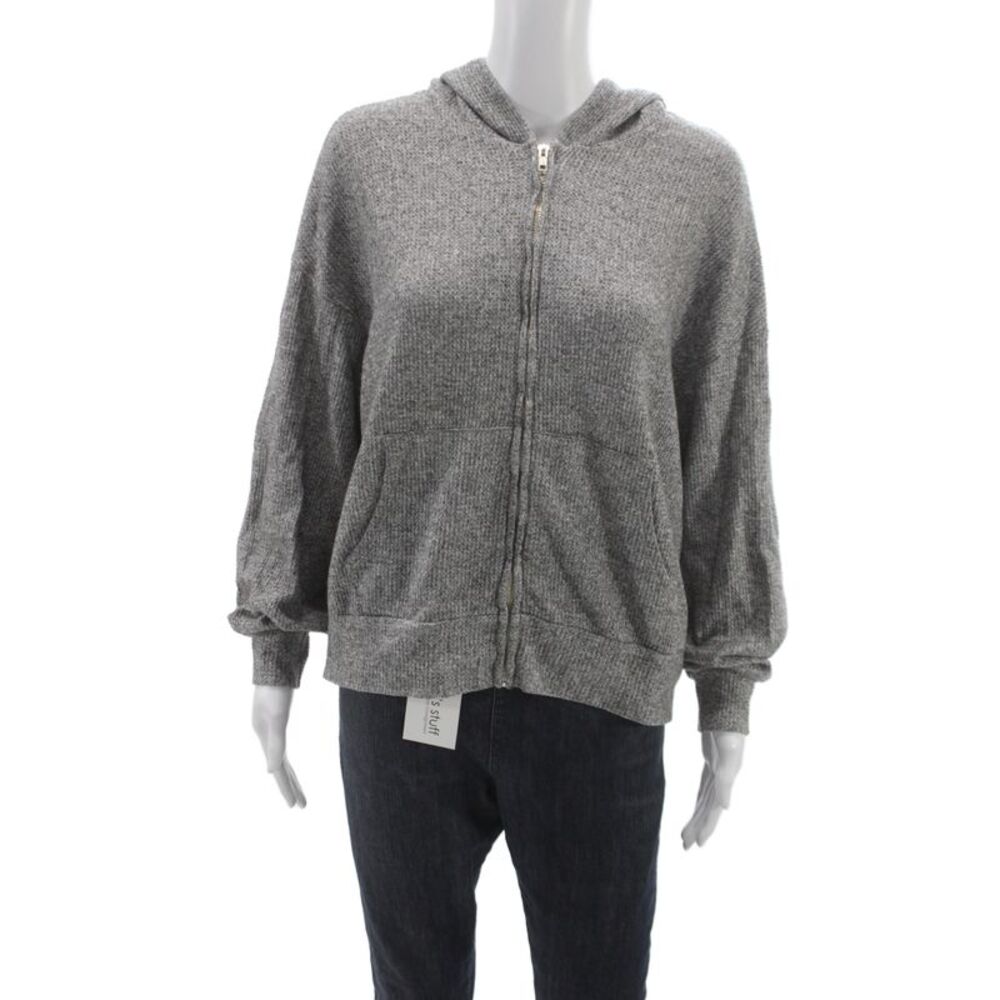 Monrow Womens Full-Zip Hoodie Gray Size XL
